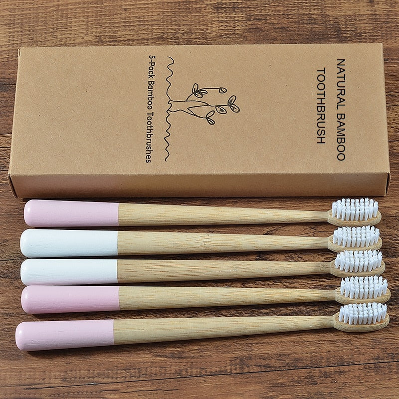 New! 5-Pack bamboo toothbrushes for adults