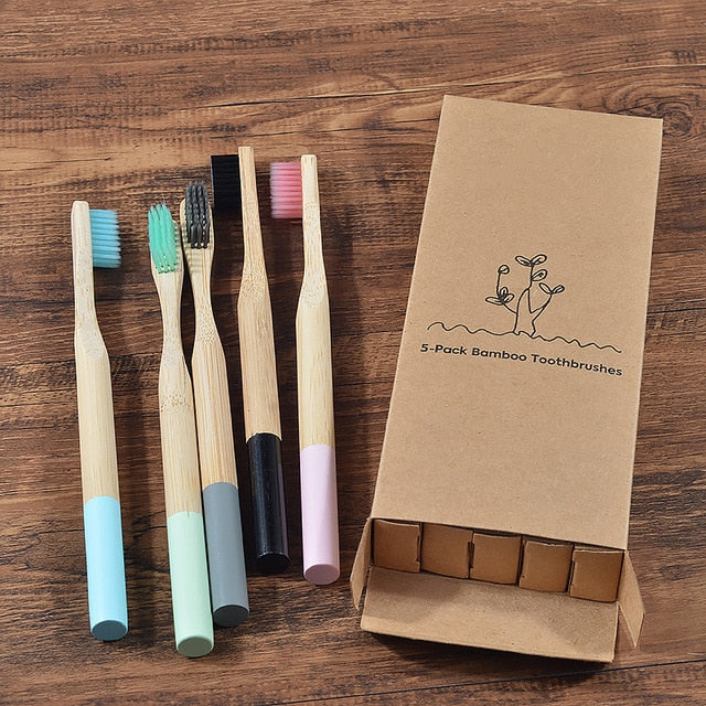 New! 5-Pack bamboo toothbrushes for adults