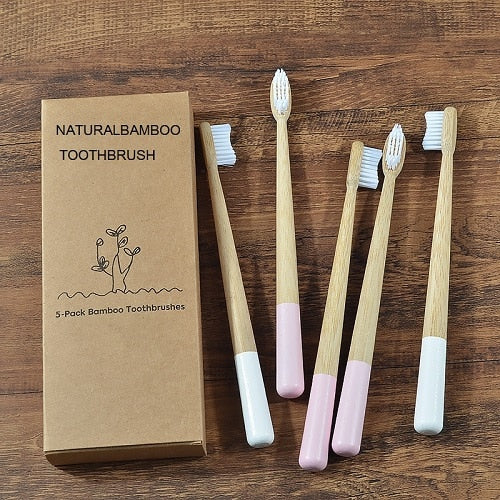 New! 5-Pack bamboo toothbrushes for adults