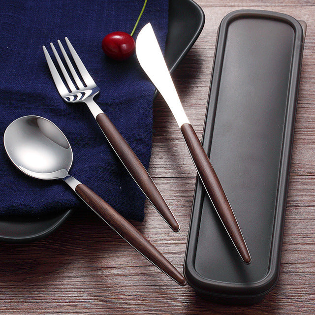 3pcs/set Dinnerware Portable Printed Stainless Steel Spoon Fork Steak Knife  Set Travel Cutlery Table